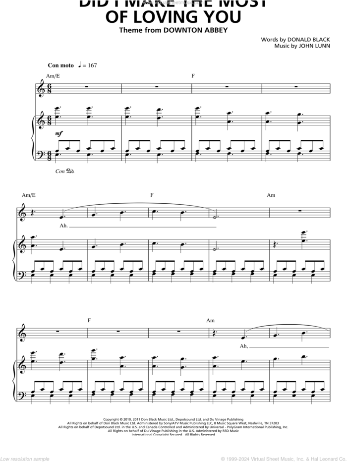 Did I Make The Most Of Loving You sheet music for piano solo by Don Black and John Lunn, intermediate skill level