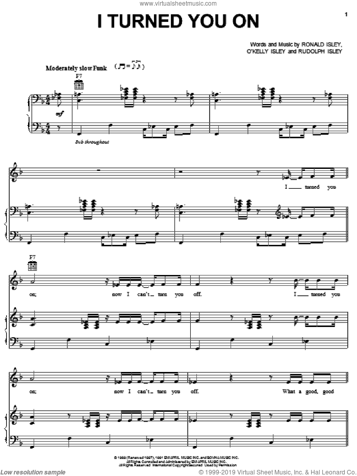 I Turned You On sheet music for voice, piano or guitar by The Isley Brothers, O Kelly Isley, Ronald Isley and Rudolph Isley, intermediate skill level
