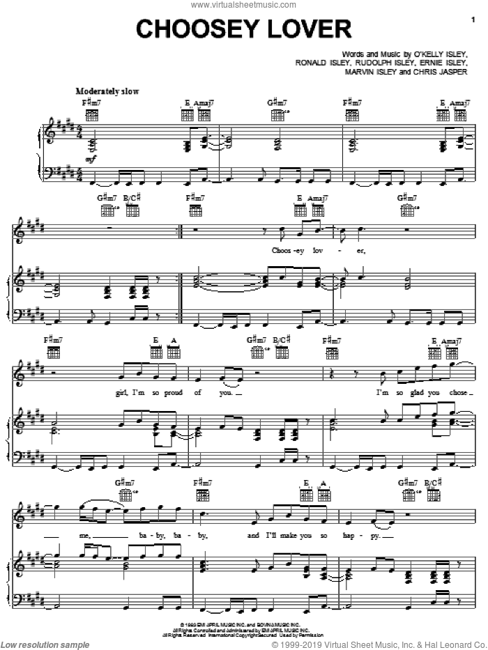 Choosey Lover sheet music for voice, piano or guitar by The Isley Brothers, Chris Jasper, Ernie Isley, Marvin Isley, O Kelly Isley, Ronald Isley and Rudolph Isley, intermediate skill level
