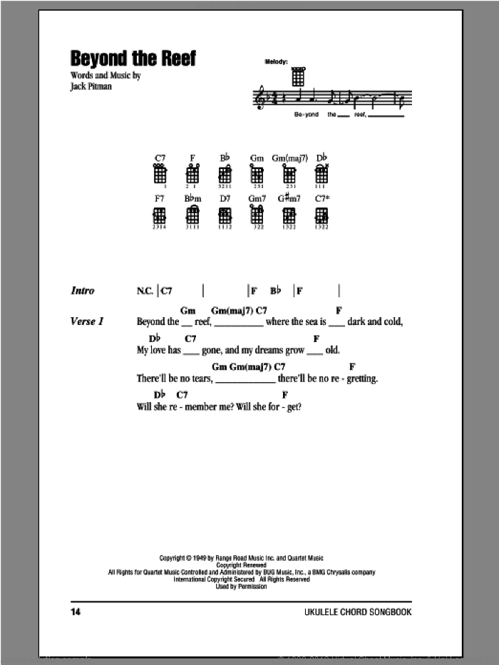 Beyond The Reef sheet music for ukulele (chords) by Jack Pitman, intermediate skill level