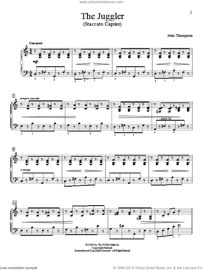 The Juggler sheet music for piano solo (elementary) by John Thompson, beginner piano (elementary)