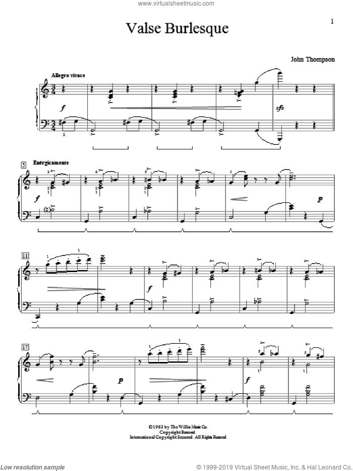 Valse Burlesque sheet music for piano solo (elementary) by John Thompson, beginner piano (elementary)