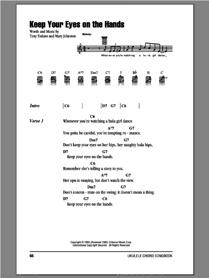 Keep Your Eyes On The Hands sheet music for ukulele (chords) by Mary Johnston and Tony Todaro, intermediate skill level