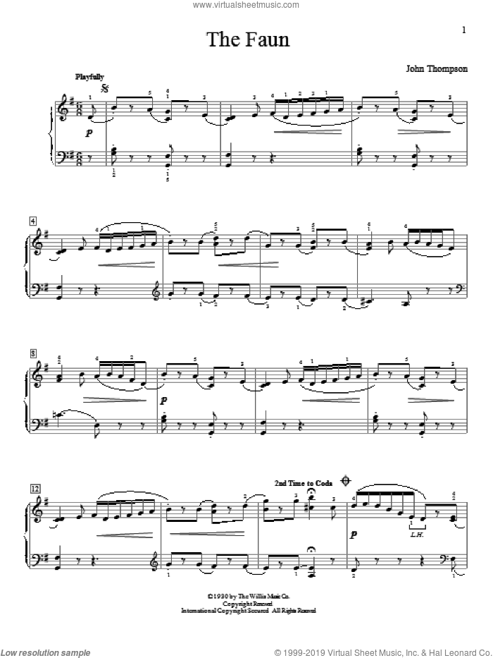 The Faun sheet music for piano solo (elementary) by John Thompson, beginner piano (elementary)