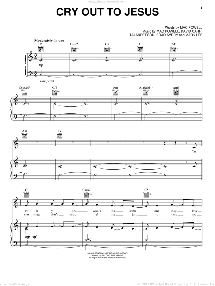 Cry Out To Jesus sheet music for voice, piano or guitar by Third Day, Brad Avery, David Carr, Mac Powell, Mark Lee and Tai Anderson, intermediate skill level