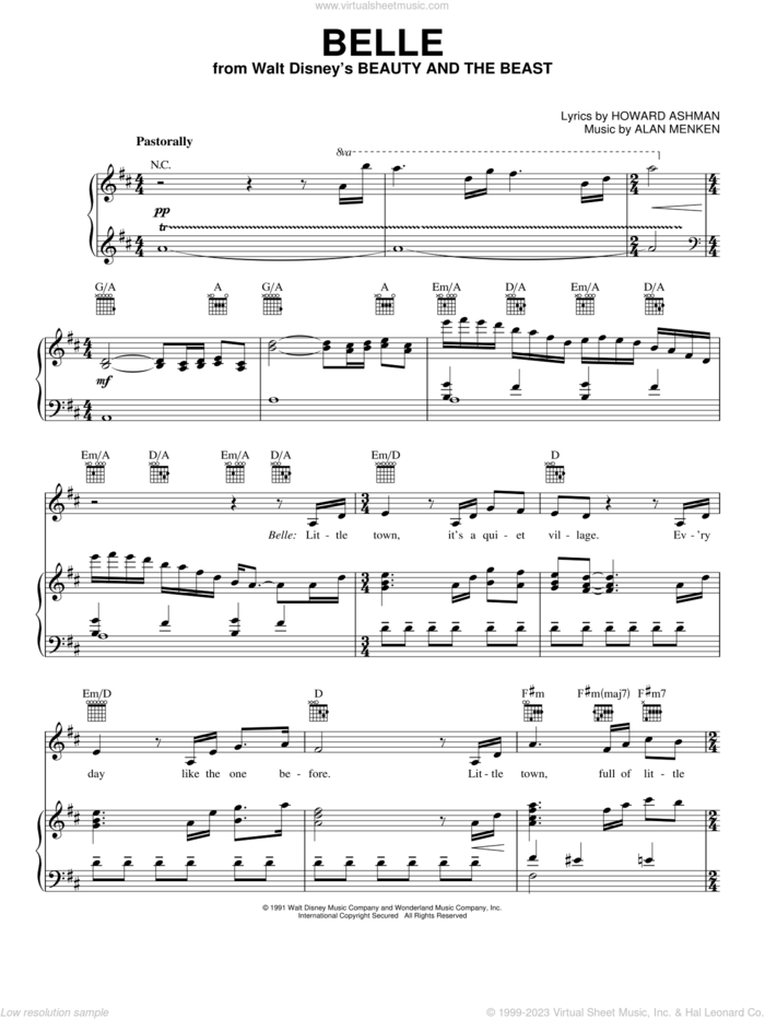 Belle (from Beauty And The Beast) sheet music for voice, piano or guitar by Alan Menken, Beauty And The Beast, Alan Menken & Howard Ashman and Howard Ashman, intermediate skill level