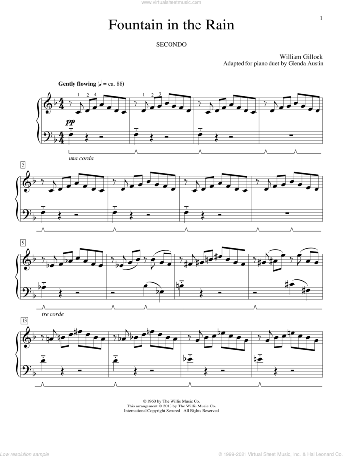 Fountain In The Rain sheet music for piano four hands by Glenda Austin and William Gillock, intermediate skill level