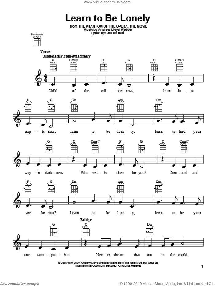 Learn To Be Lonely sheet music for ukulele by Andrew Lloyd Webber, intermediate skill level