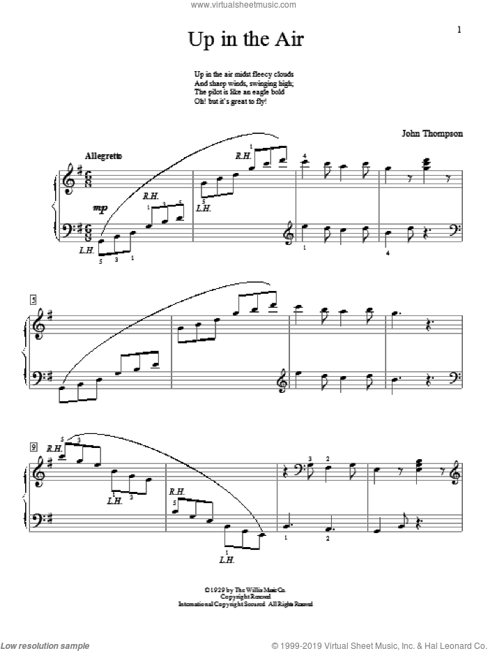 Up In The Air sheet music for piano solo (elementary) by John Thompson, beginner piano (elementary)