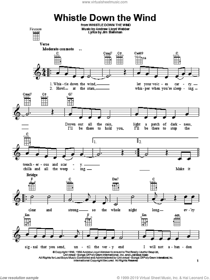 Whistle Down The Wind sheet music for ukulele by Andrew Lloyd Webber, intermediate skill level