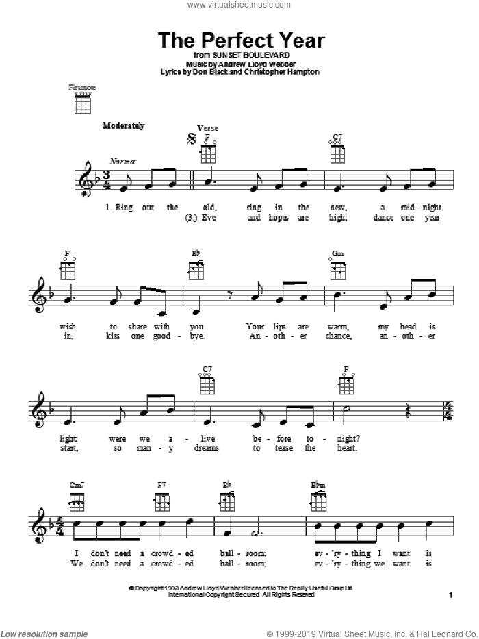 The Perfect Year sheet music for ukulele by Andrew Lloyd Webber, intermediate skill level