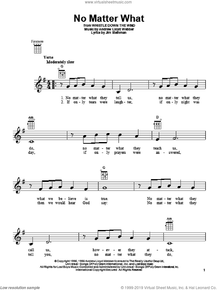 No Matter What sheet music for ukulele by Andrew Lloyd Webber, intermediate skill level