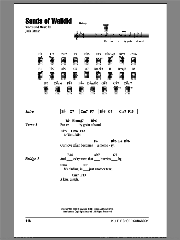 Sands Of Waikiki sheet music for ukulele (chords) by Jack Pitman, intermediate skill level