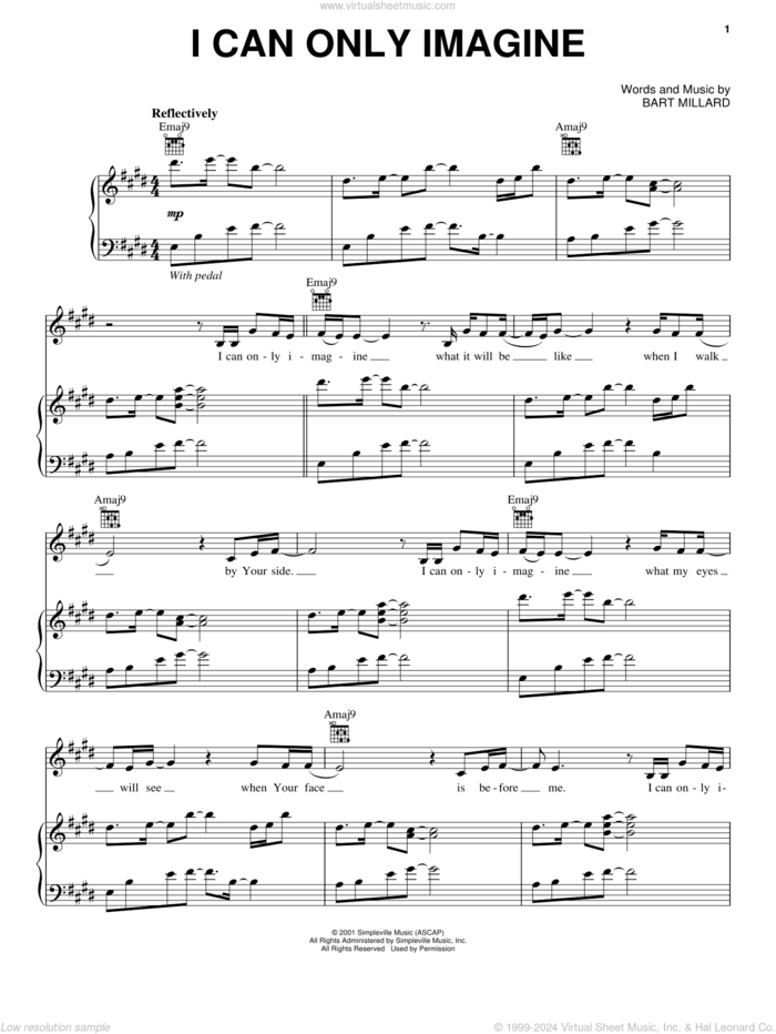 I Can Only Imagine sheet music for voice and piano by MercyMe, intermediate skill level