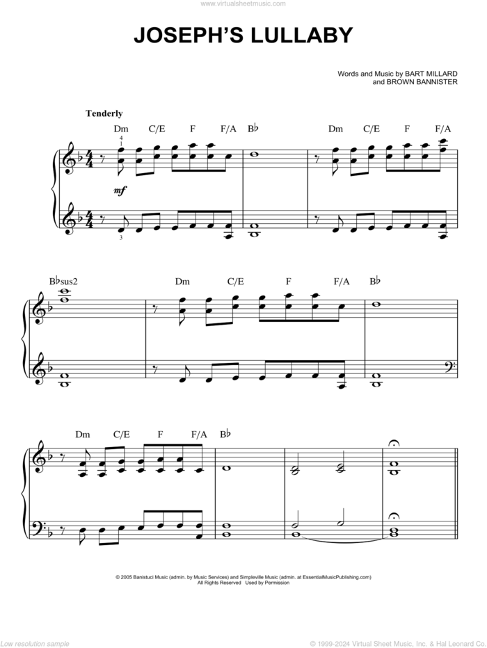 Joseph's Lullaby sheet music for piano solo by MercyMe, easy skill level