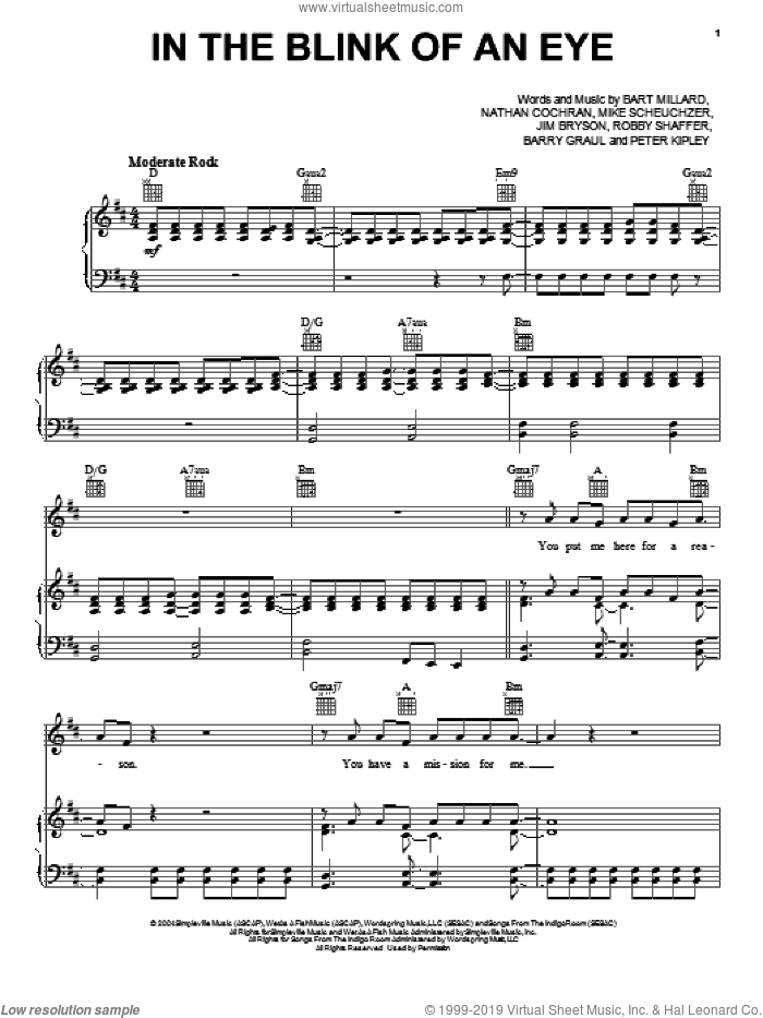In The Blink Of An Eye sheet music for voice, piano or guitar by MercyMe, intermediate skill level