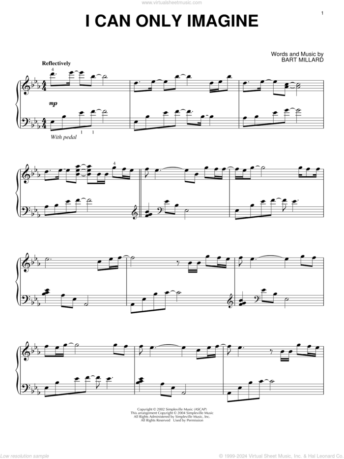 I Can Only Imagine, (intermediate) sheet music for piano solo by MercyMe, intermediate skill level