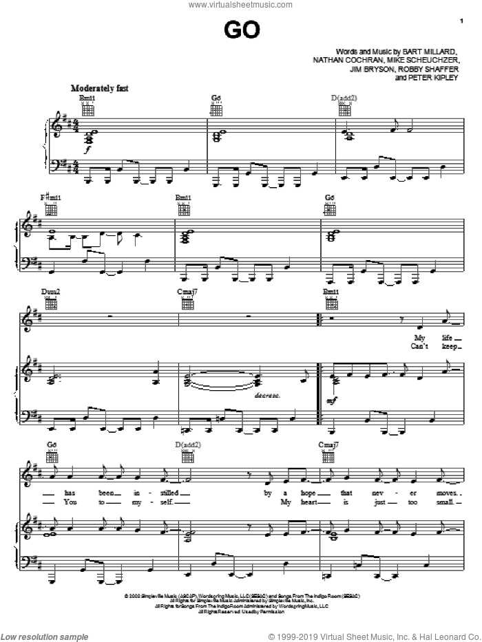 Go sheet music for voice, piano or guitar by MercyMe, intermediate skill level