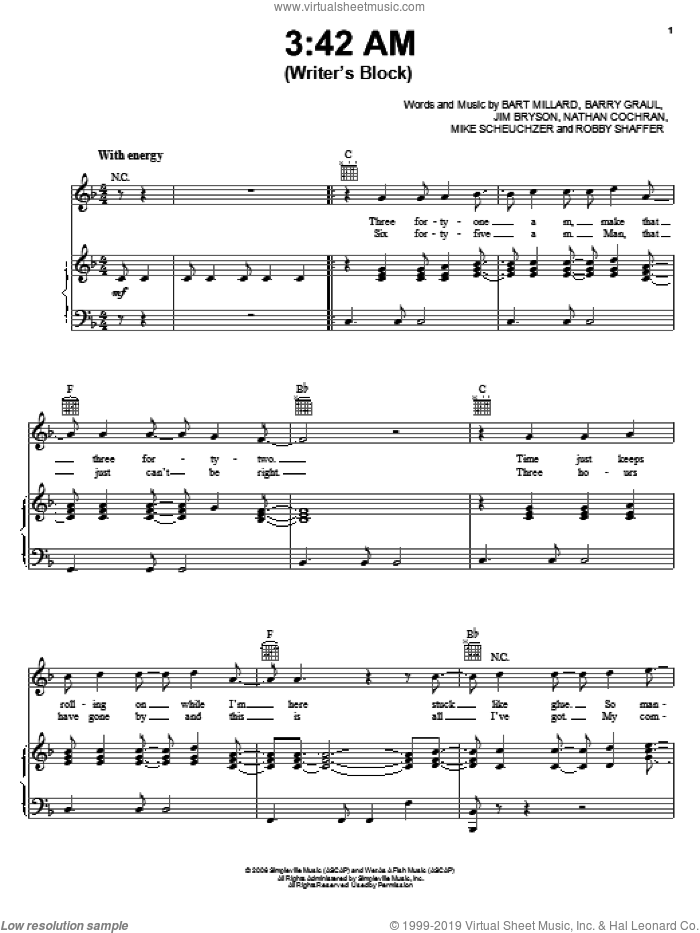 3:42 AM (Writer's Block) sheet music for voice, piano or guitar by MercyMe, intermediate skill level