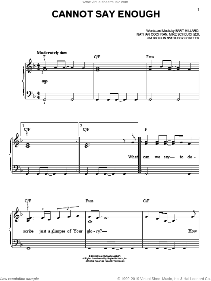 Cannot Say Enough sheet music for piano solo by MercyMe, easy skill level