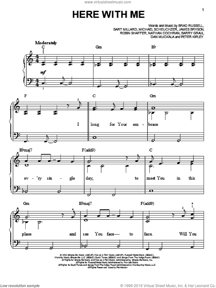 Here With Me sheet music for piano solo by MercyMe, easy skill level