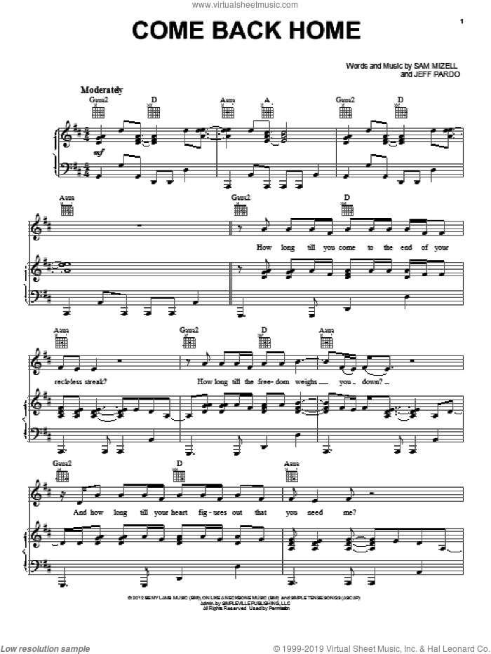 Come Back Home sheet music for voice, piano or guitar by Kutless, intermediate skill level