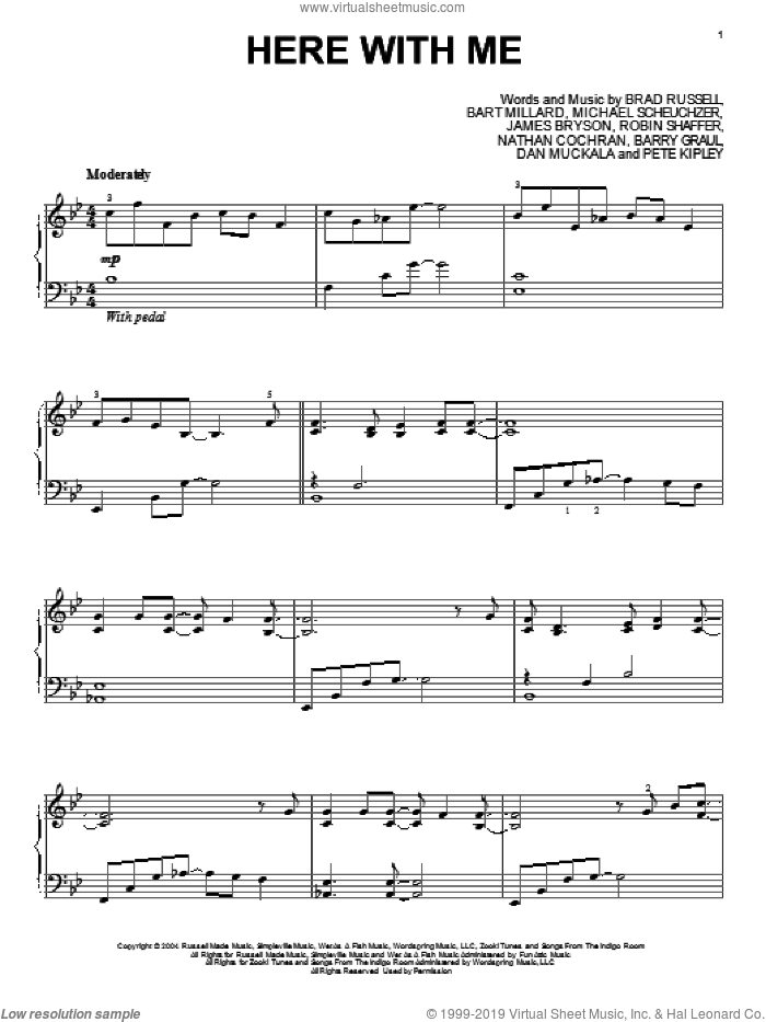Here With Me, (intermediate) sheet music for piano solo by MercyMe, intermediate skill level