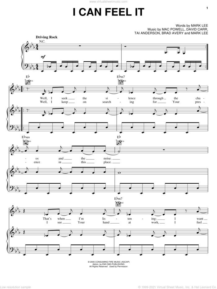 I Can Feel It sheet music for voice, piano or guitar by Third Day, Brad Avery, David Carr, Mac Powell, Mark Lee and Tai Anderson, intermediate skill level