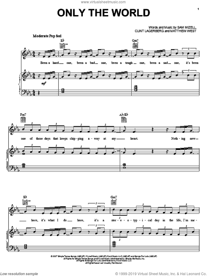 Only The World sheet music for voice, piano or guitar by Mandisa, intermediate skill level