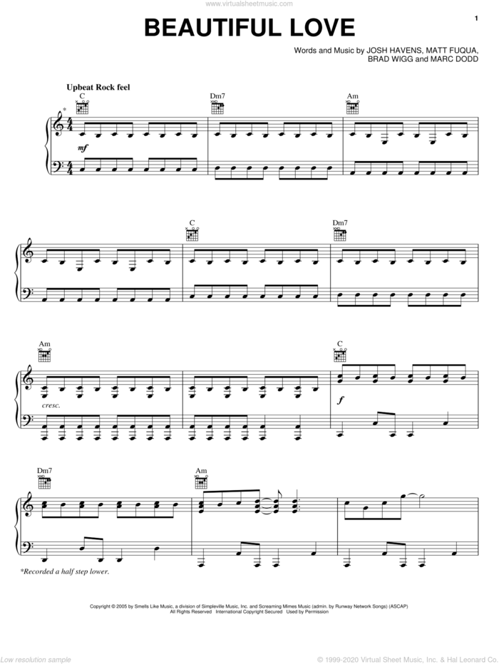 Beautiful Love sheet music for voice, piano or guitar by The Afters, intermediate skill level