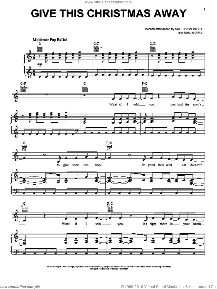 Give This Christmas Away sheet music for voice, piano or guitar by Amy Grant, Matthew West feat. Amy Grant, Matthew West and Sam Mizell, intermediate skill level