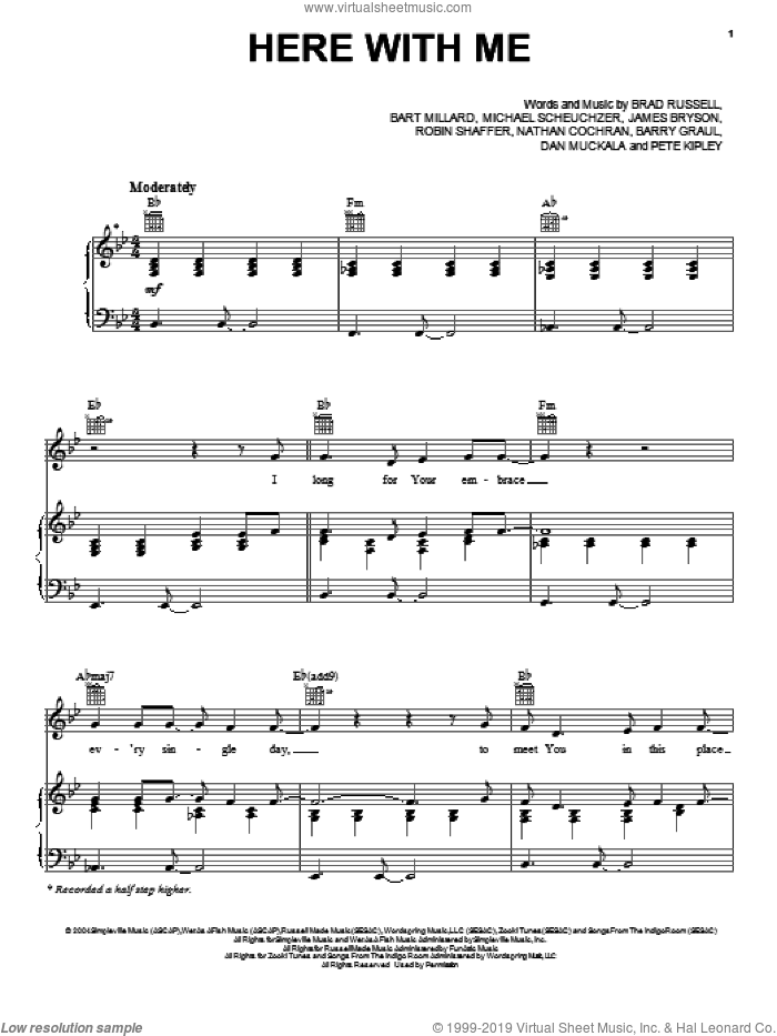 Here With Me sheet music for voice, piano or guitar by MercyMe, intermediate skill level