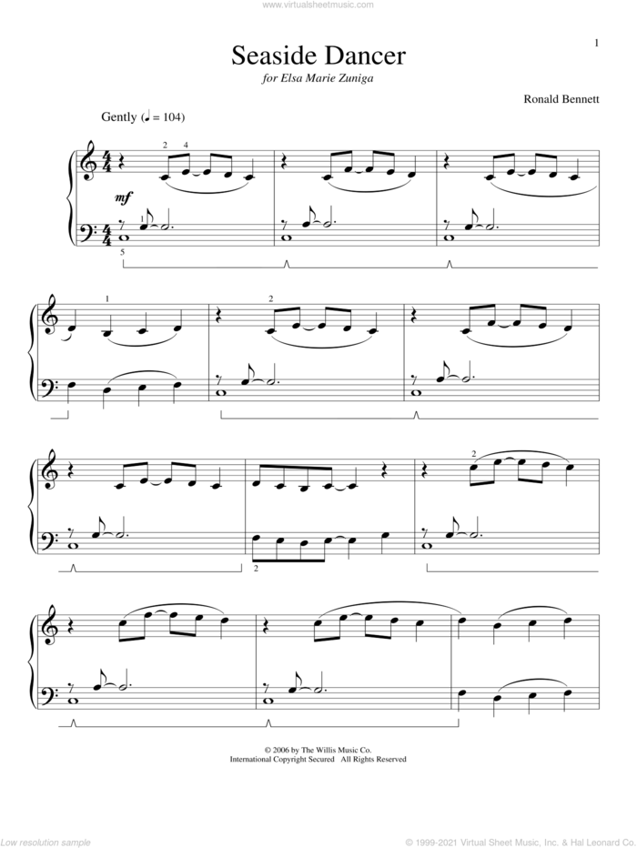 Seaside Dancer sheet music for piano solo (elementary) by Ronald Bennett, beginner piano (elementary)