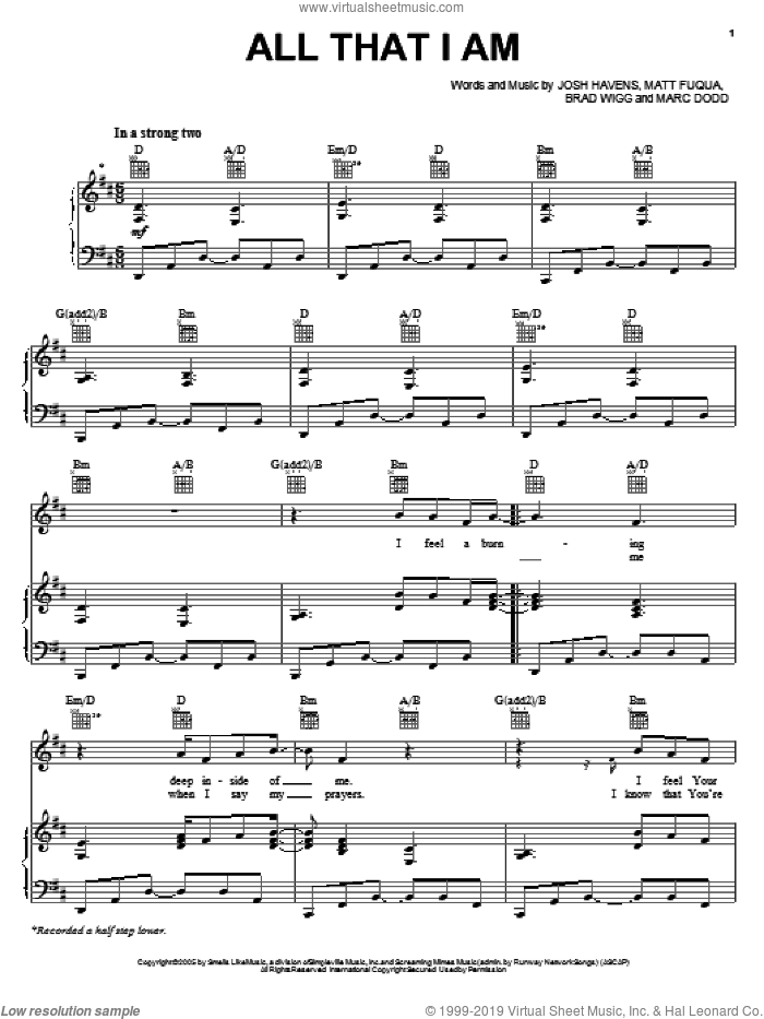 All That I Am sheet music for voice, piano or guitar by The Afters, intermediate skill level