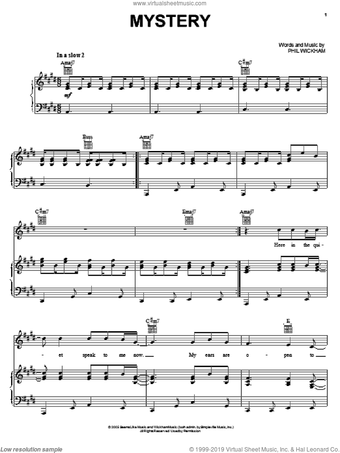 Mystery sheet music for voice, piano or guitar by Phil Wickham, intermediate skill level
