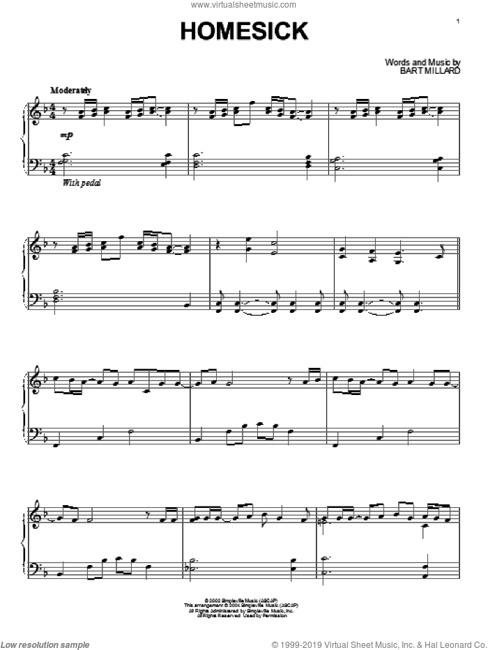 Homesick sheet music for piano solo by MercyMe and Bart Millard, intermediate skill level