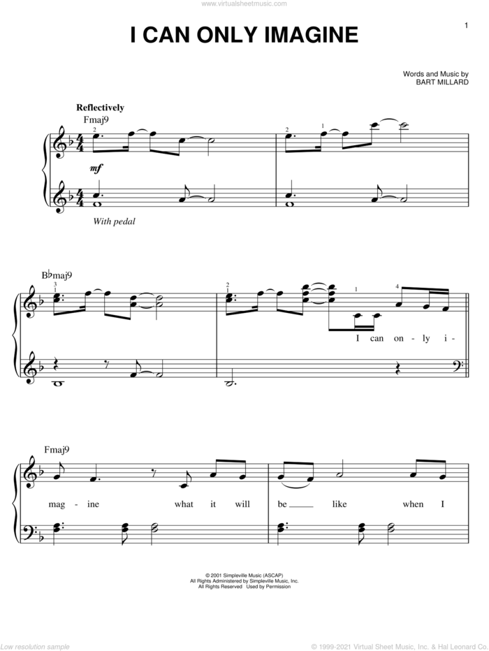 I Can Only Imagine, (easy) sheet music for piano solo by MercyMe, easy skill level