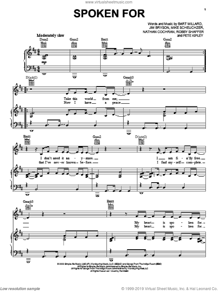 Spoken For sheet music for voice, piano or guitar by MercyMe, intermediate skill level
