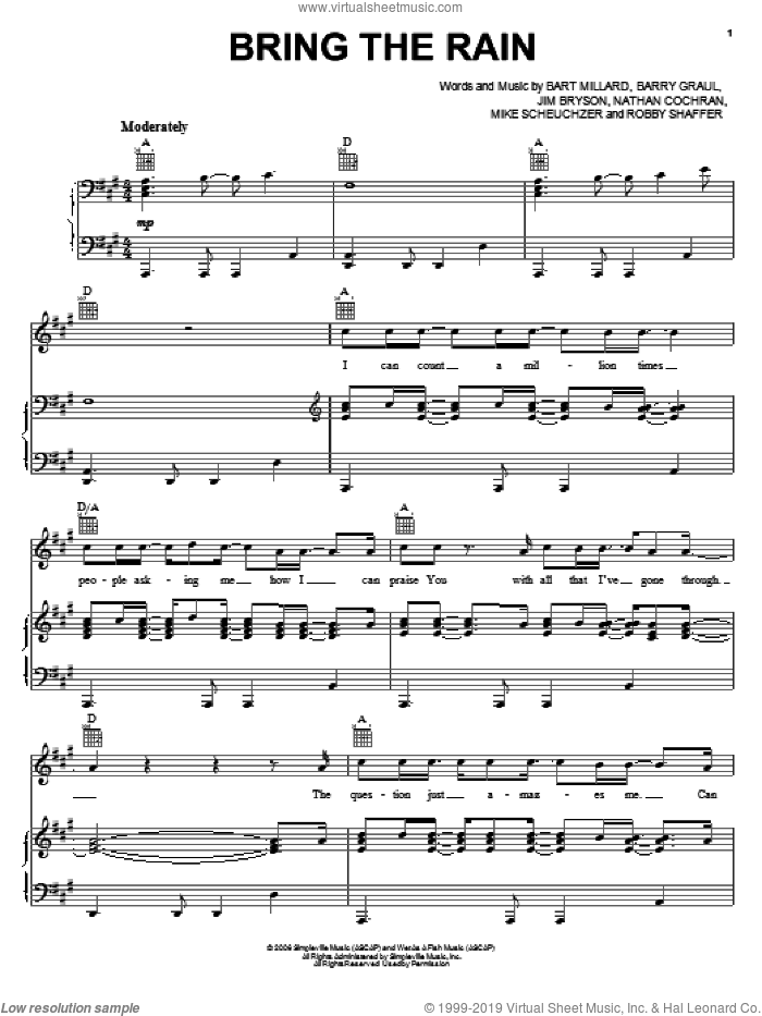 Bring The Rain sheet music for voice, piano or guitar by MercyMe, intermediate skill level