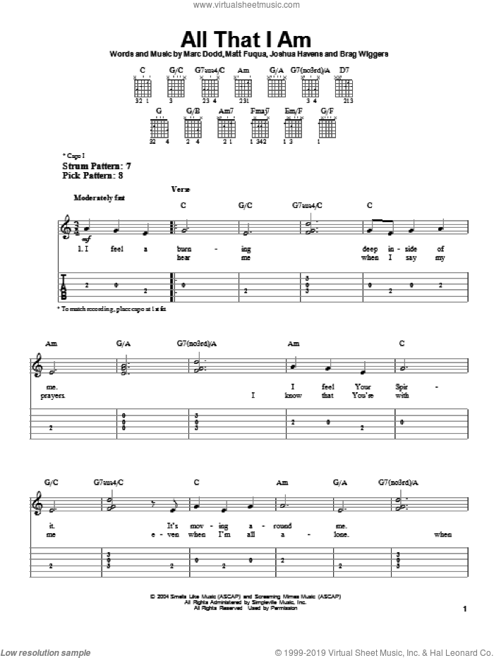 All That I Am sheet music for guitar solo (easy tablature) by The Afters, easy guitar (easy tablature)