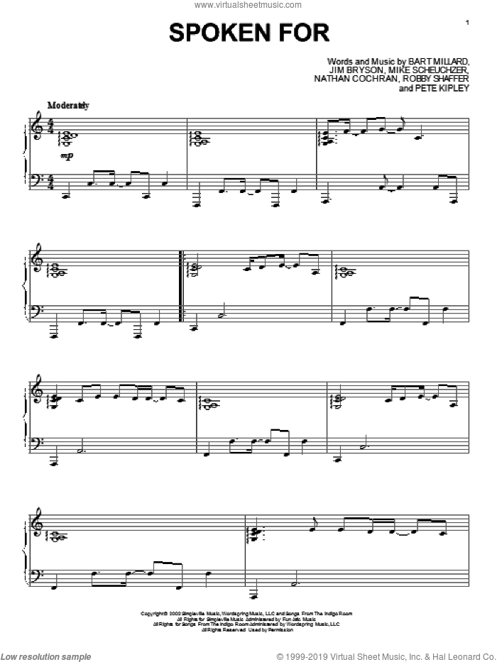 Spoken For sheet music for piano solo by MercyMe, intermediate skill level