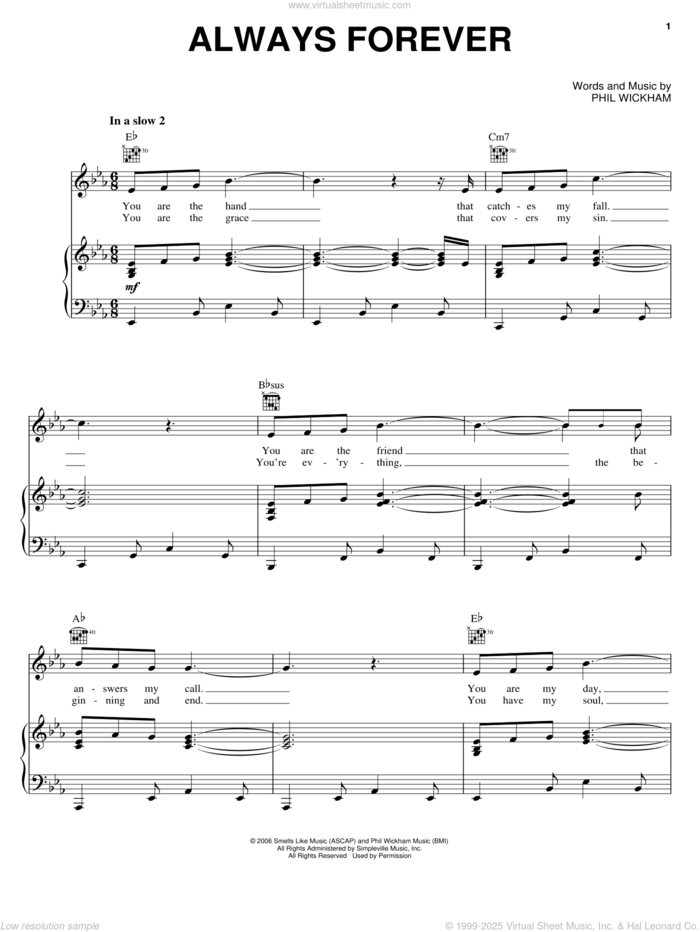 Always Forever sheet music for voice, piano or guitar by Phil Wickham, intermediate skill level