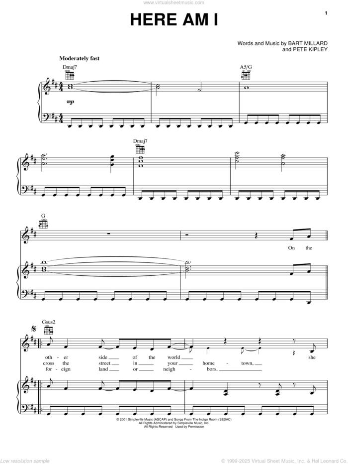 Here Am I sheet music for voice, piano or guitar by MercyMe, intermediate skill level