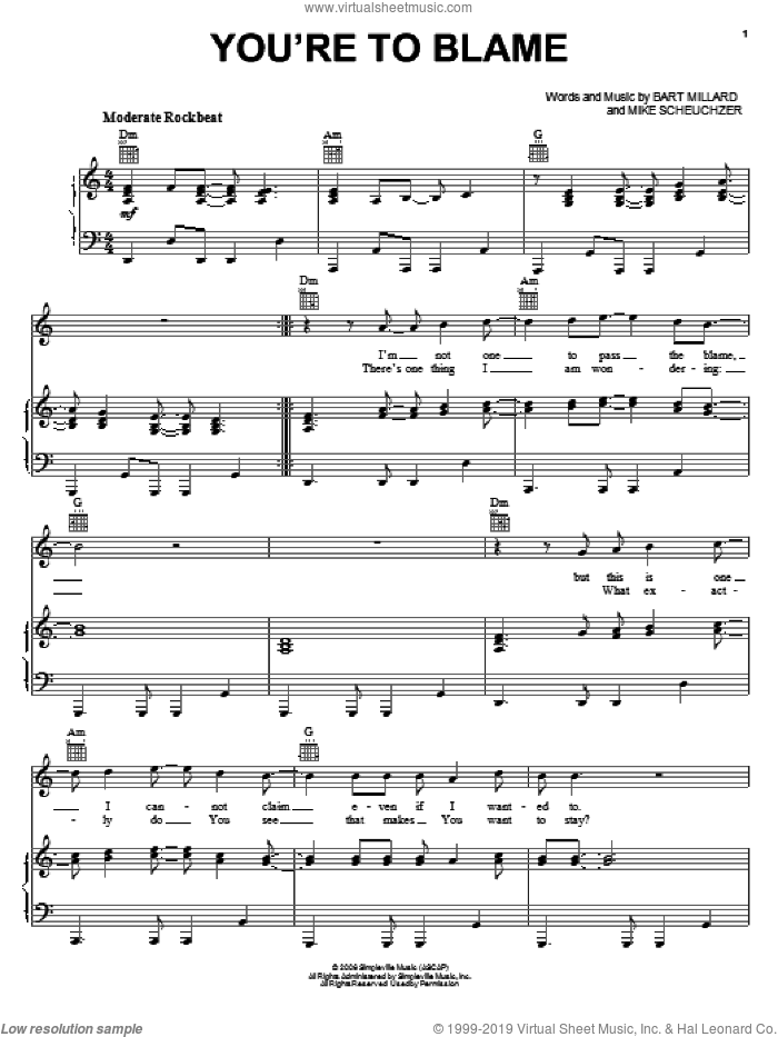 You're To Blame sheet music for voice, piano or guitar by MercyMe, intermediate skill level