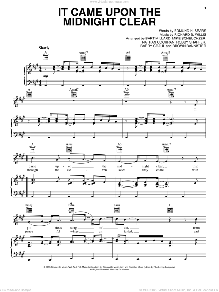 It Came Upon A Midnight Clear sheet music for voice, piano or guitar by MercyMe, intermediate skill level