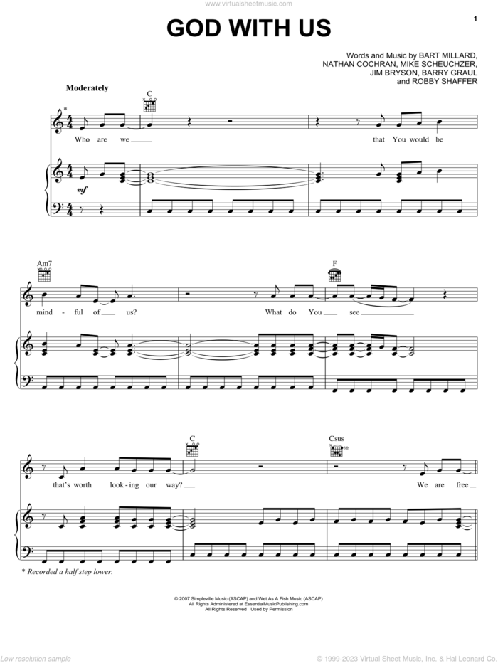 God With Us sheet music for voice, piano or guitar by MercyMe and Jim Bryson, intermediate skill level