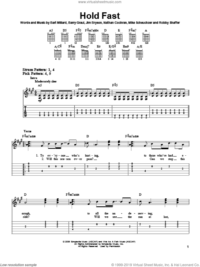 Hold Fast sheet music for guitar solo (easy tablature) by MercyMe, easy guitar (easy tablature)