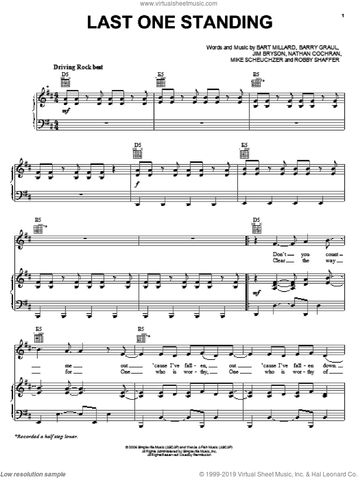 Last One Standing sheet music for voice, piano or guitar by MercyMe, intermediate skill level
