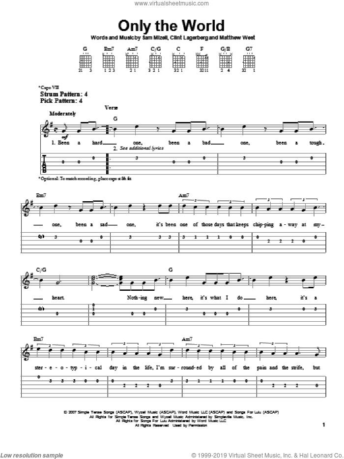 Only The World sheet music for guitar solo (easy tablature) by Mandisa, easy guitar (easy tablature)