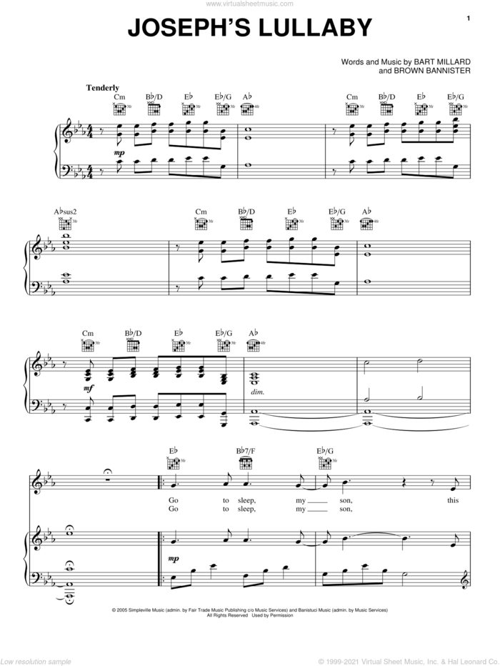 Joseph's Lullaby sheet music for voice, piano or guitar by MercyMe, intermediate skill level